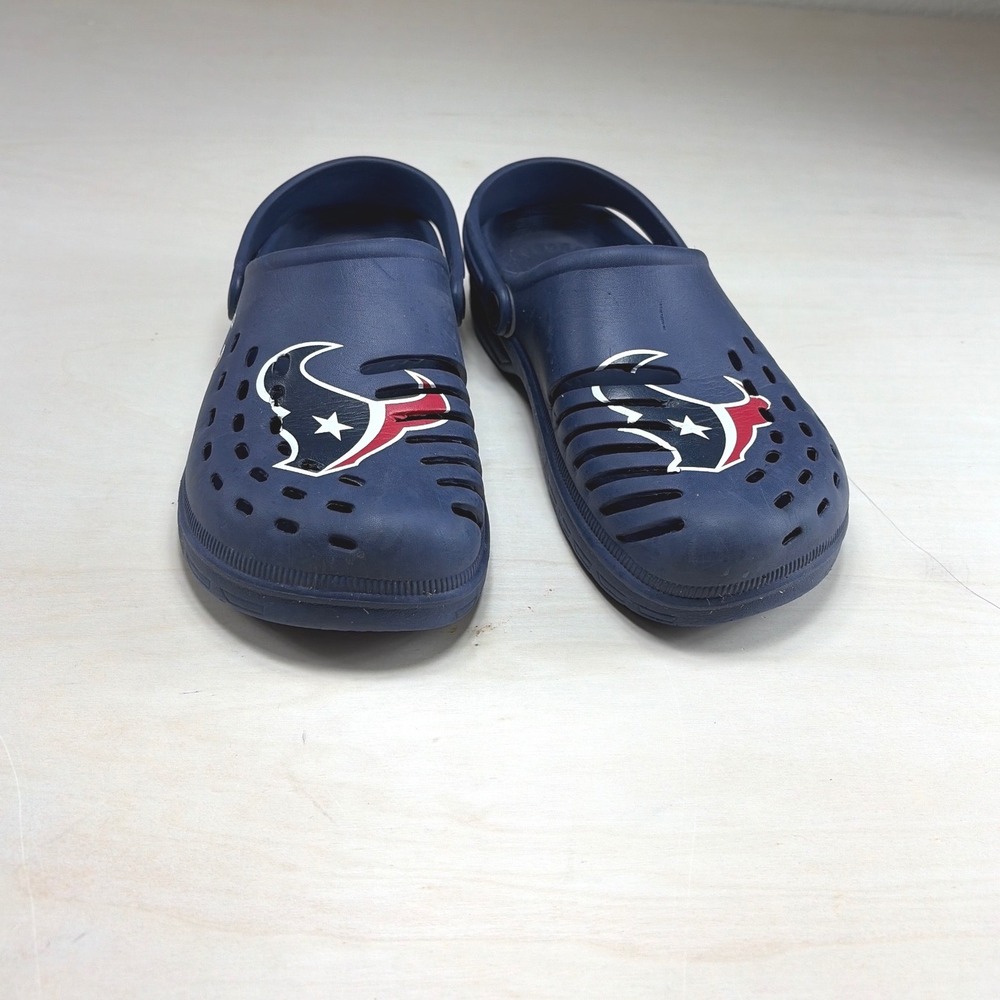 FOCO Houston Texans Navy Blue Clogs Mens Small 7-8 Slip On Shoes NFL Fan Gear